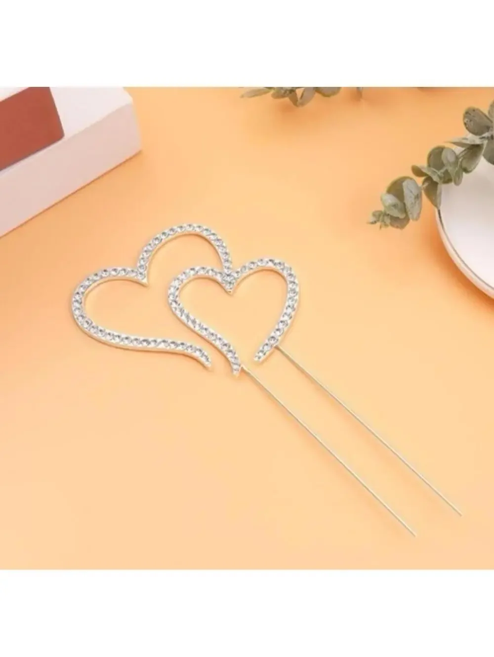 Double Heart Wedding Cake Topper LOVENJOY Crystal Rhinestone Gift Box Decor NEW